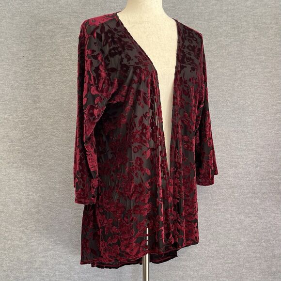 Espresso Sheer Floral Velvet Burnout Cardigan Size M Witchy Whimsigoth Vamp Goth - Picture 1 of 10